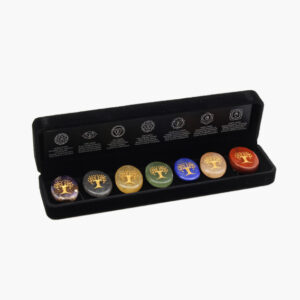 Chakren-Steine-Set mit Goldsymbole in Samtbox € 19,99/Set VE=1 - 10726 Chakra-Steine-Set 